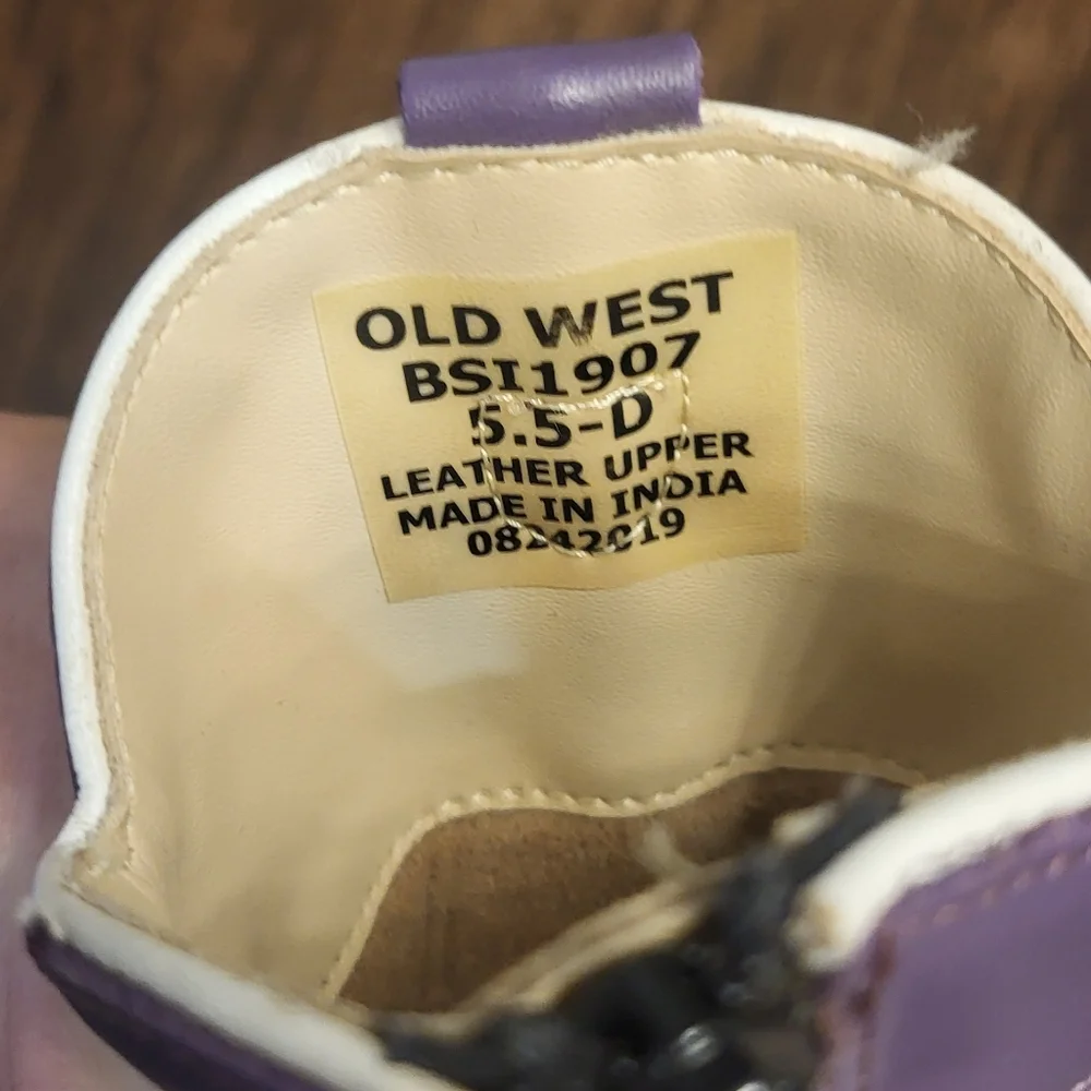 Girls Purple And Brown Old West Leather Cowgirl Boots Size  5.5 Western Cowgirl